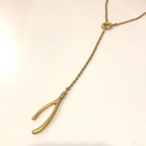 Gold long adjustable wishbone necklace